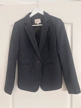 LOFT Tweed Single-Button Blazer, dark blue, Size 2